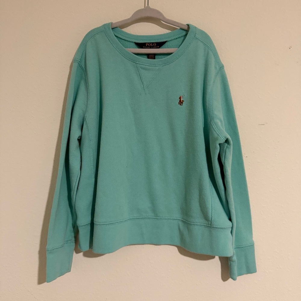 Girls POLO Ralph Lauren Teal Blue Boxy Pullover Sweatshirt Medium 8-10